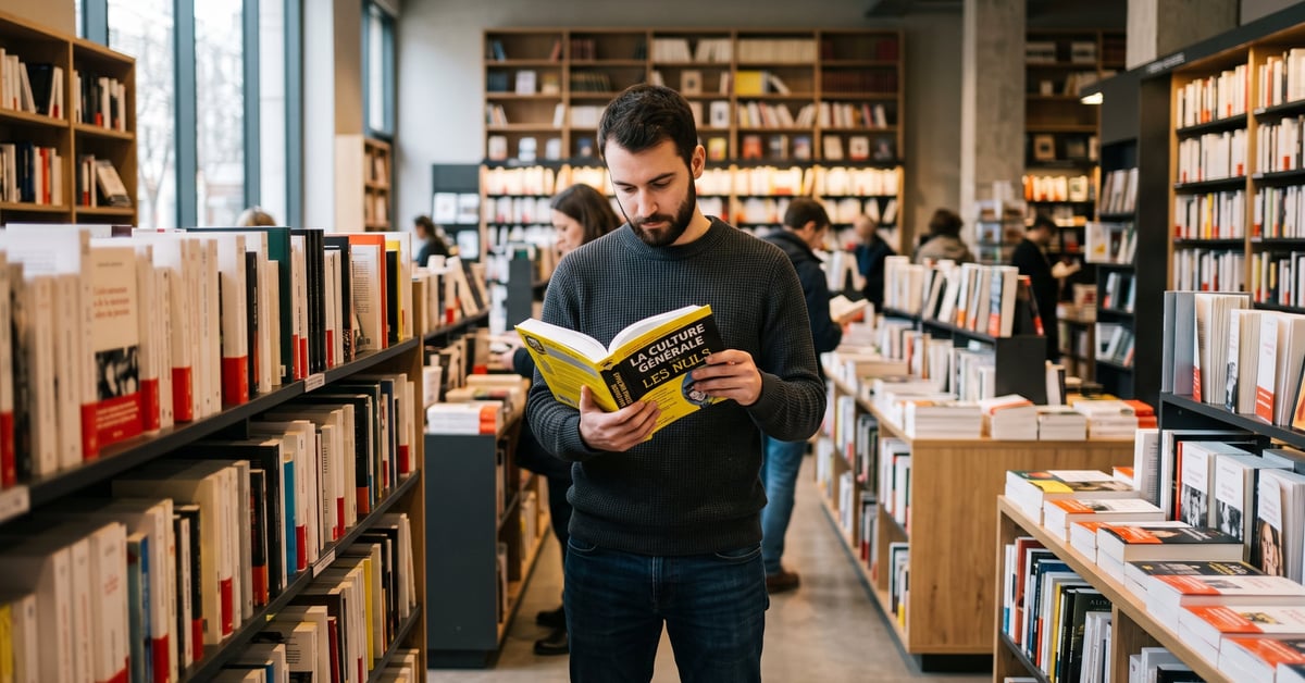 Personne débutante découvrant la culture générale avec des livres ouverts – culture generale nuls