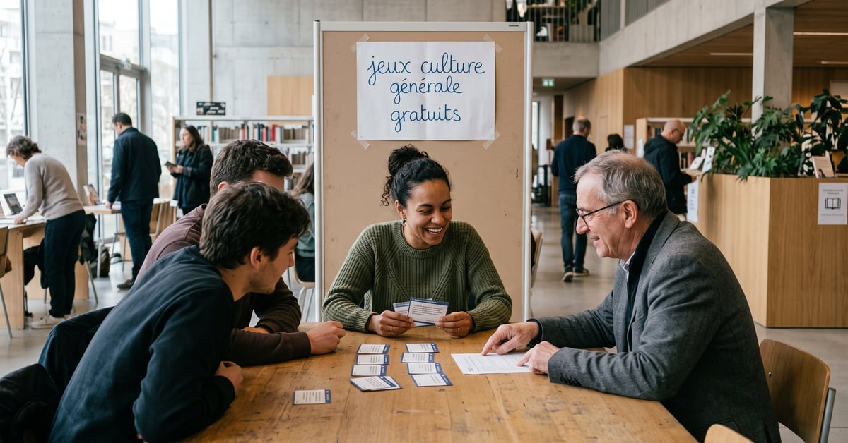 jeux de culture générale gratuits sur écran et plateau, ambiance moderne et ludique