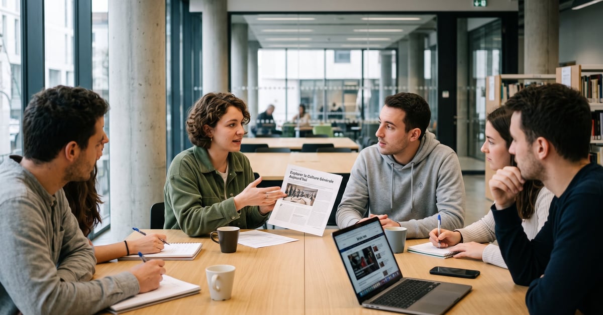 Site de culture générale ouvert sur un écran moderne dans un espace de travail épuré