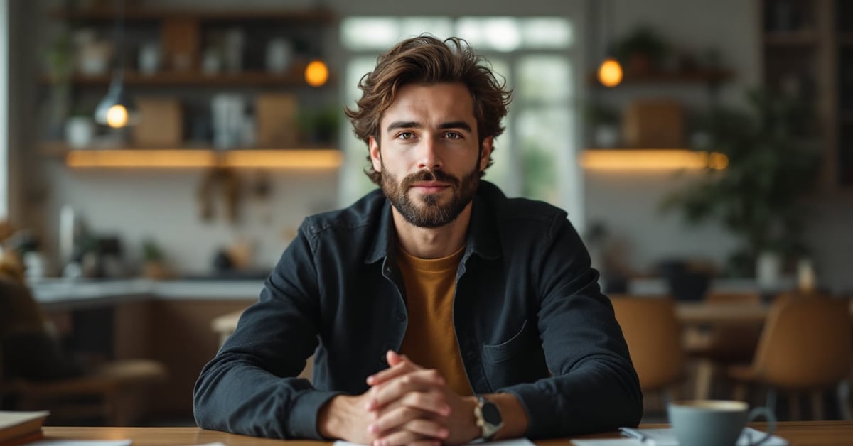 Quiz culture générale facile : personne répondant à des questions de culture générale sur une table moderne