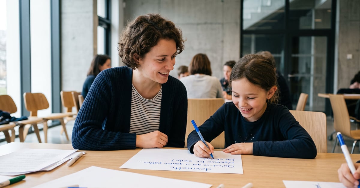 Devinette avec réponse facile : enfants et adultes souriants jouant ensemble à des énigmes amusantes