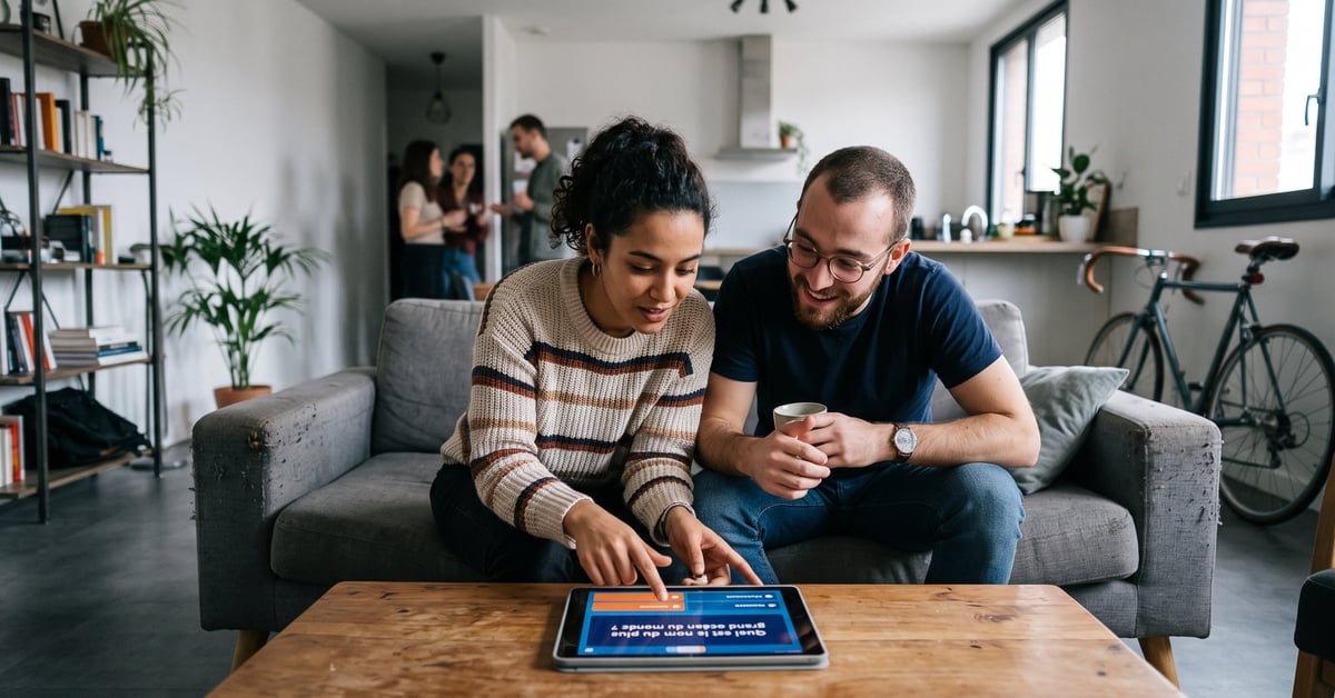 Personne jouant à un jeu de culture générale en ligne sur ordinateur portable