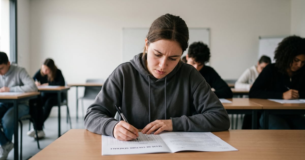 Test de culture générale : livres et questions ouvertes sur un bureau moderne
